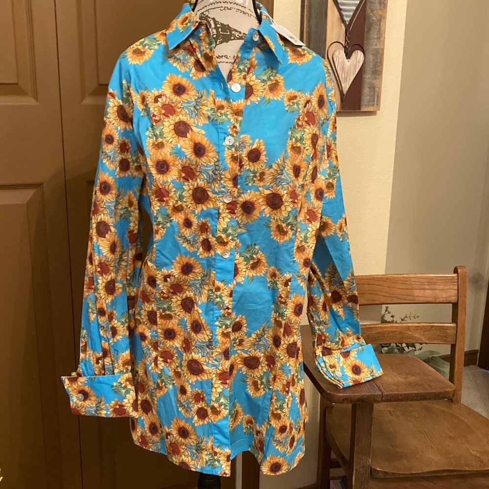 ALA von AUERSPERG Button-Up Sunflower 🌻 Shirt Dress/Long Shirt NWT